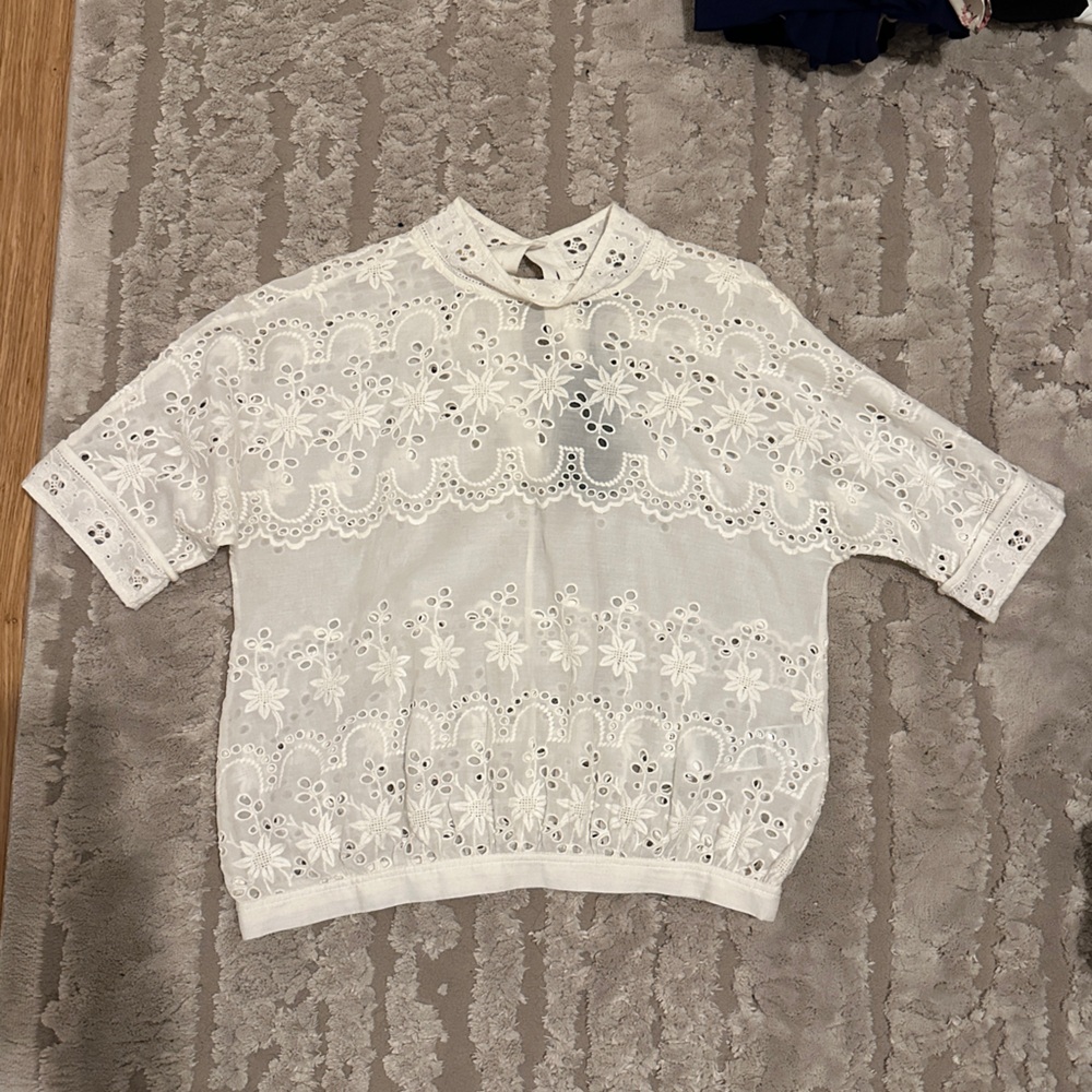 All Saints Anais TopElegant White Embroidered Floral Eyelet Top US 4
